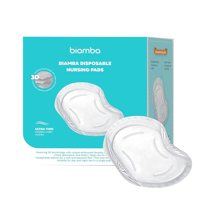 Biamba 60-Pack Disposable Nursing Pads for Breastfeeding - Ultra Thin Breast Pads for Leaking Milk Disposable with 3D Absorption & Leak Protection Individually Wrapped, Day & Night Nursing Essentials - Image 1